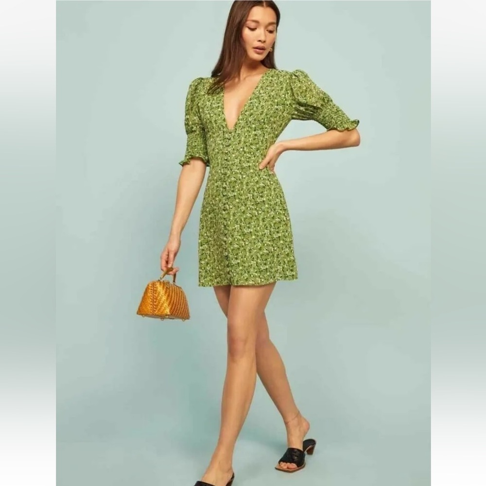 Reformation Alison Puff sleeve floral mini dress NWT